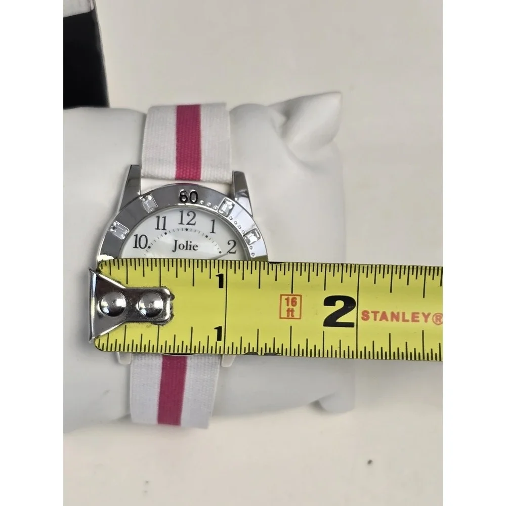 Womens Jolie‎ Red/White Band Silver Toned Wrist Watch Jol10169 NWT